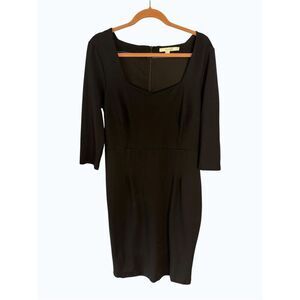 Boden Black Ponte Knit Sheath Dress US 12L UK 16L Square Neck 3/4 Sleeve WW206